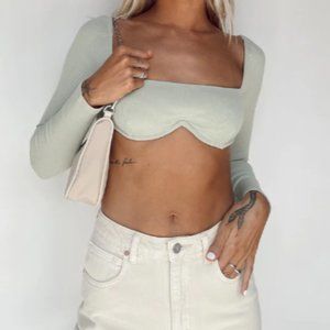 Princess Polly BECCA LONG SLEEVE CROP TOP SAGE
